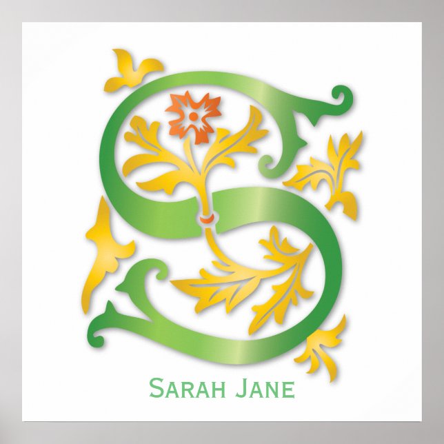 Poster Lettre S Monogram Fleur de lis (Devant)