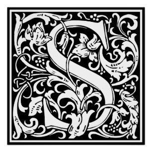 Poster Lettre S Monogramme médiéval Art Nouveau