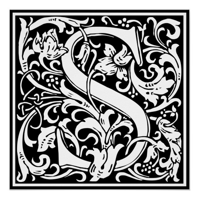 Poster Lettre S Monogramme médiéval Art Nouveau (Devant)