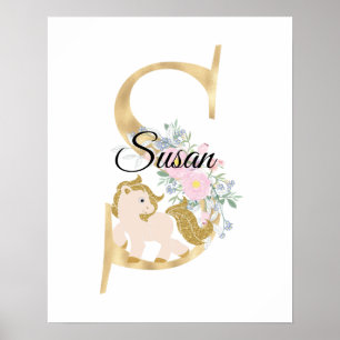 Poster Lettre S monogramme personnalisé avec poney