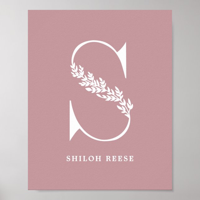 Poster Lettre S Nom Nursery couleur personnalisée Floral  (Devant)