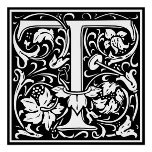 Poster Lettre T Monogramme Art Nouveau Médiéval
