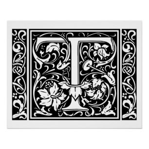 Poster Lettre T Monogramme médiéval Art Nouveau