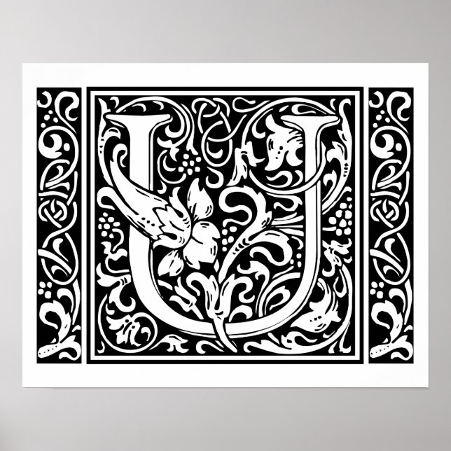 Poster Lettre U Monogramme médiéval Art Nouveau (Devant)