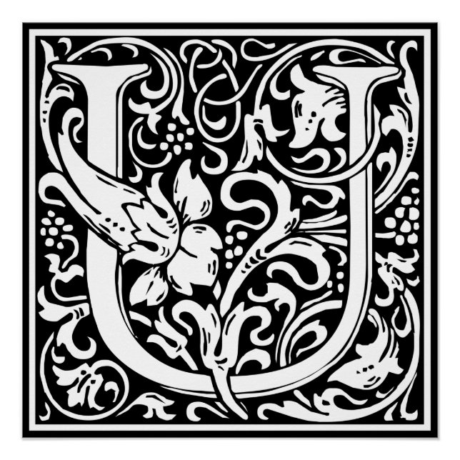 Poster Lettre U Monogramme médiéval Art Nouveau (Devant)