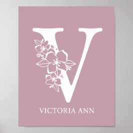Poster Lettre V Floral Monogramme Nom Pépinière Moderne