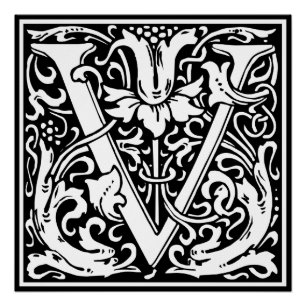 Poster Lettre V Monogramme médiéval Art Nouveau