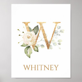 Poster Lettre W Monogramme crème blanche rose Nursery Pos