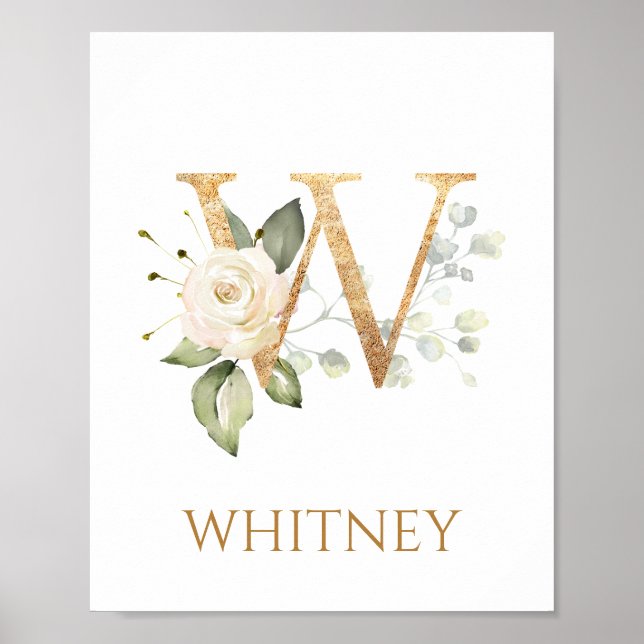 Poster Lettre W Monogramme crème blanche rose Nursery Pos (Devant)