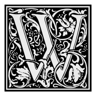Poster Lettre W Monogramme médiéval Art Nouveau