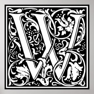 Poster Lettre W Monogramme médiéval Art Nouveau