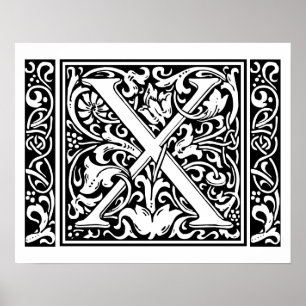 Poster Lettre X Monogramme Art Nouveau Médiéval