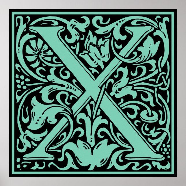Poster Lettre X Monogramme médiéval Art Nouveau (Devant)