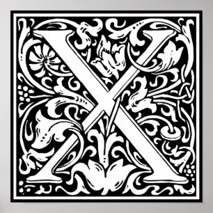 Poster Lettre X Monogramme médiéval Art Nouveau