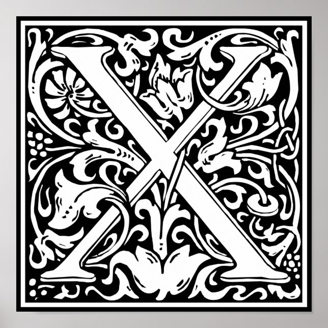 Poster Lettre X Monogramme médiéval Art Nouveau (Devant)