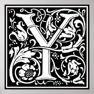 Poster Lettre Y Monogramme médiéval Art Nouveau