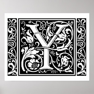 Poster Lettre Y Monogramme médiéval Art Nouveau