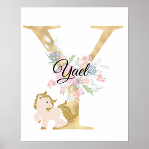 Poster Lettre Y personnalisée monogramme avec poney