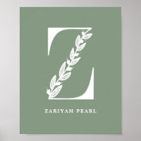 Lettre Z Nom Nursery Floral couleur personnalisée