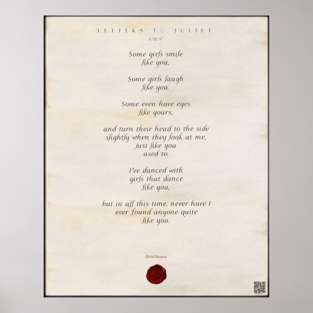 Poster Lettres à Juliette Imprimé 🌹🗡 44/49 (Devant)