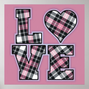Poster Lettres d'amour empilées rose et noir