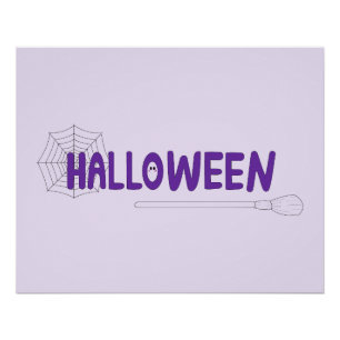 Poster Lettres Halloween en violet avec toile et sorcière