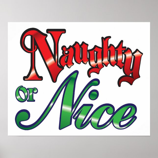 Poster Lettres rouges rétro Noël, Naughty ou Nice (Devant)