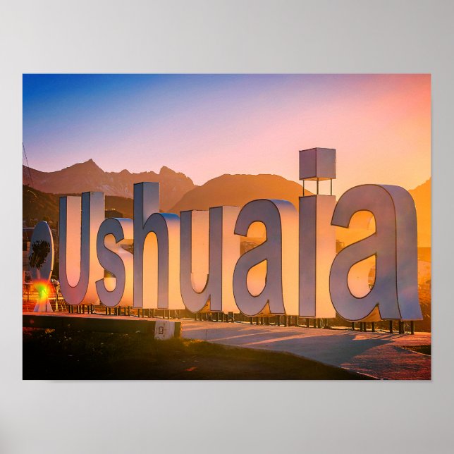 Poster Lettres Ushuaia sur le paysage côtier (Devant)