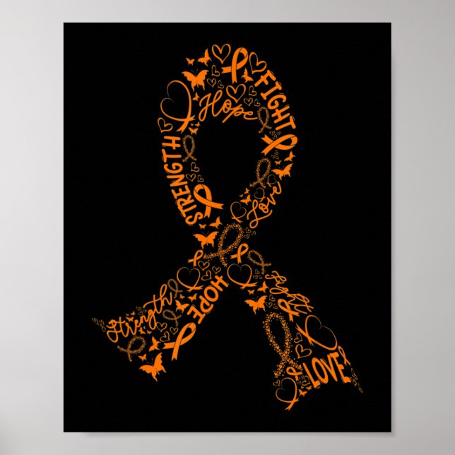Poster Leucémie Cancer Lutte Guerrier Orange Ribbon Lauré (Devant)