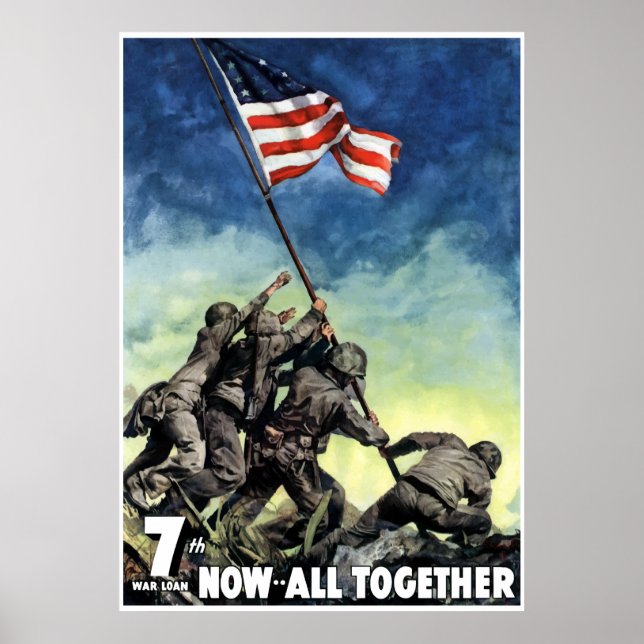 Poster Levée Du Drapeau Sur Iwo Jima — Frontière (Devant)