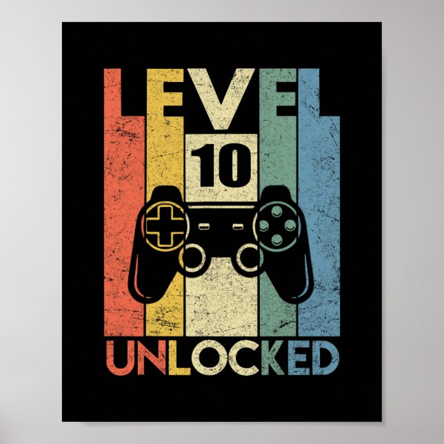 Poster Level 10 Unlocked Funny Video Gamer 10th Birthday  (Devant)