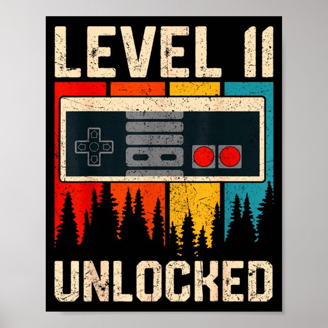 Poster Level 11 Unlocked Video Game Controller Birthday M (Devant)