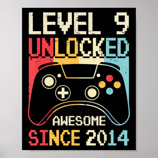 Poster Level 9 Video Game 9th Birthday Gamer Boy (Devant)