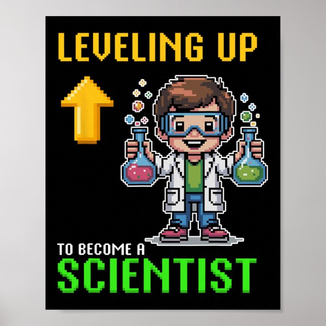 Poster Levelup Scientist Ck To School Funny Gamer Boy (Devant)