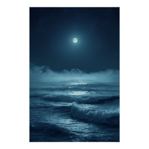 Poster Lever de lune argenté – Océan cinématique sous les