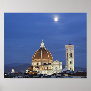 Poster Lever de lune et cathédrale de Florence, Basilique