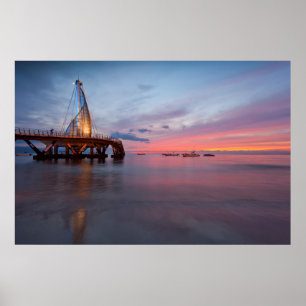 Poster Lever De Lune Et Coucher Du Soleil