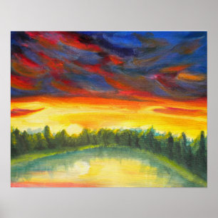 Poster Lever de soleil au-dessus de lac