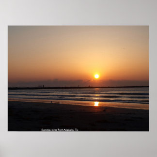 Poster Lever de soleil au-dessus de Port Aransas, Texas.