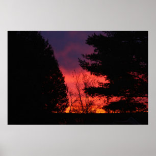 Poster Lever de soleil cramoisi sur Hubbell, Michigan