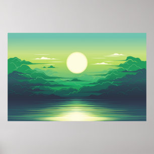 Poster Lever de soleil dans la mer habillages d'illustrat