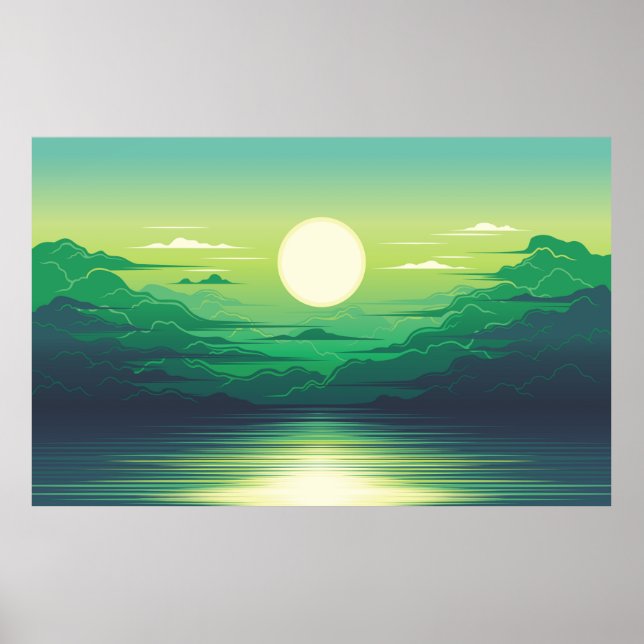 Poster Lever de soleil dans la mer habillages d'illustrat (Devant)