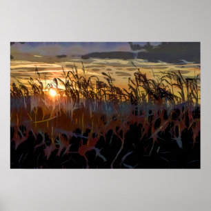 Poster Lever de soleil de champ de maïs