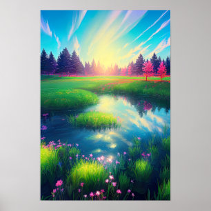 Poster Lever de soleil d'été dans Serene Meadow