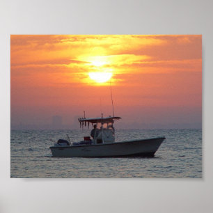 Poster Lever de soleil en bateau sur l'île de Sanibel