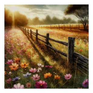 Poster Lever de soleil floral de prairie