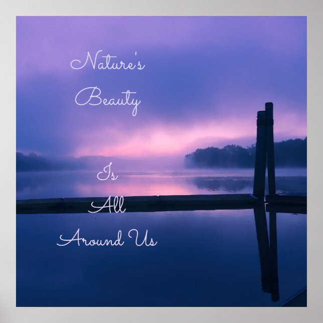 Poster Lever de soleil rose et violet sur l'eau (Devant)