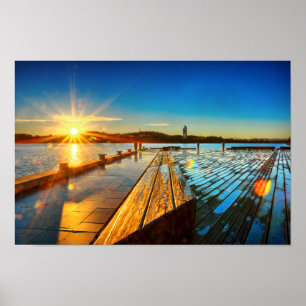 Poster Lever de soleil sur l'affiche de lac