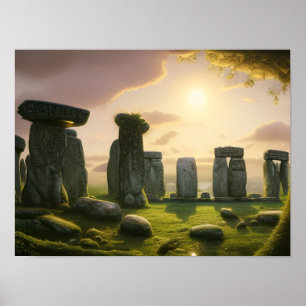 Poster Lever de soleil sur l'Art numérique de Stonehenge