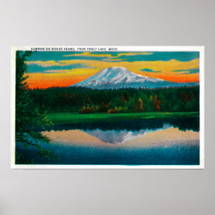 Poster Lever de soleil sur le mont Adams à partir du lac 